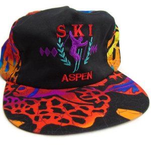 Impressions 90s Retro Vintage Ski Aspen Leather Strapback Embroidered Flat Brim